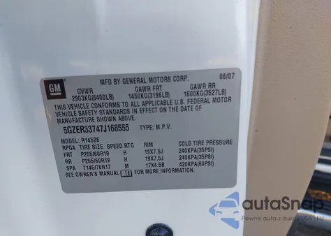 2007 Saturn Outlook Xr from USA, damaged, VIN 5GZER33747J168555